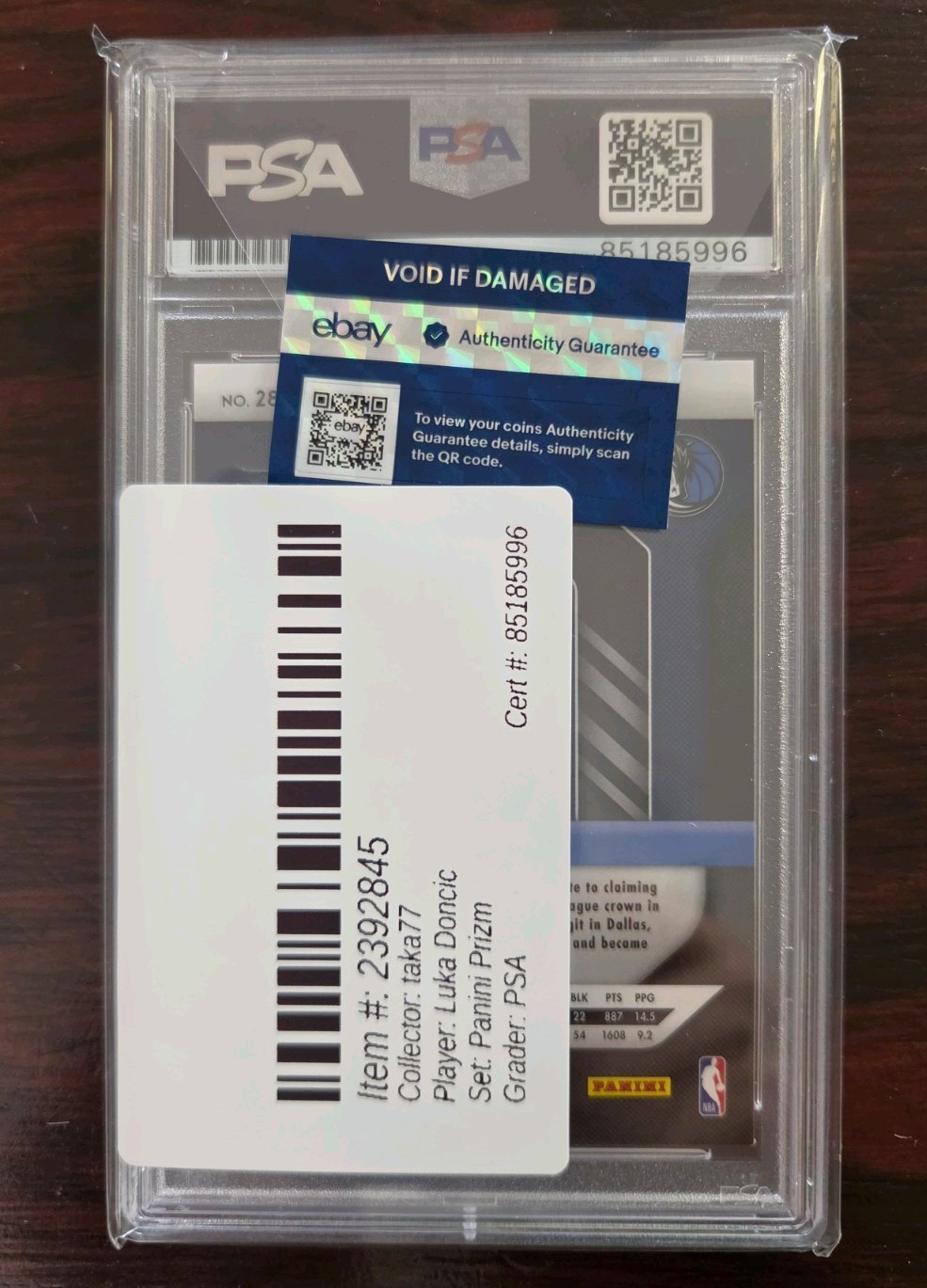 Luka Doncic Signed Rookie RC 2018 Panini Prizm Auto Card Lakers PSA/DNA view 2