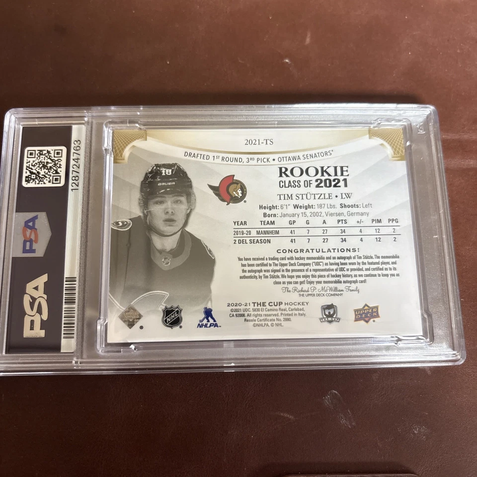 2020-21 Upper Deck The Cup Tim Stutzle Rookie Class of 2021 Gold Patch Auto /25 - Image 2 of 4