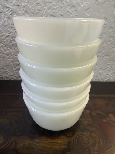 6 Anchor Hocking FIRE KING White Milk-Glass Custard Bowls Ramekins Baking Dishes