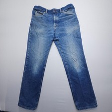 Vintage Lee Straight Jeans Mens 36 x 32 Dark Wash Blue Fading USA Made Denim
