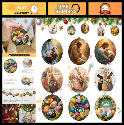9pc Easter Hanging Ornaments - He is Risen Tree Decor, Spring Christian Home Dec