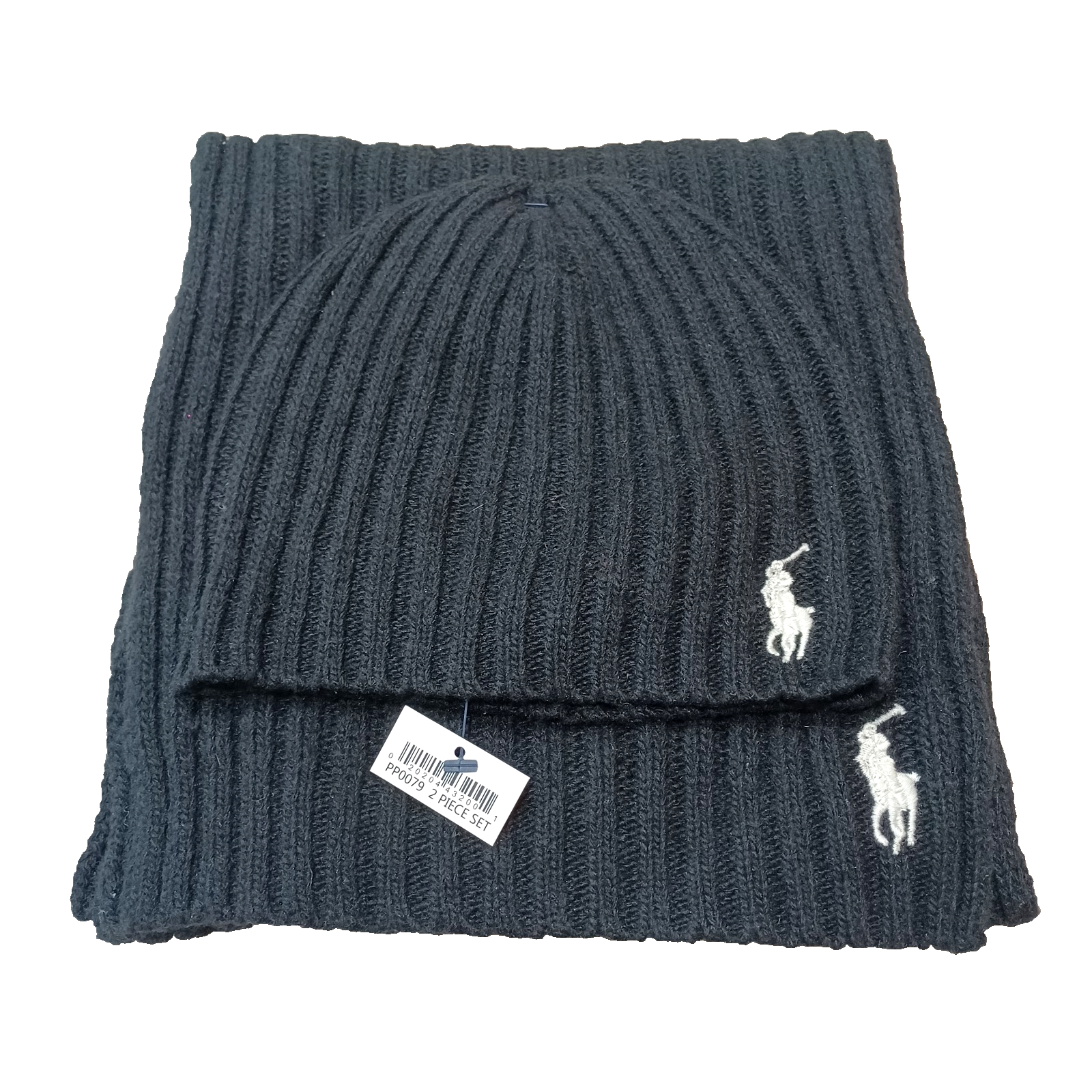 Set cappello e sciarpa uomo Polo Ralph Lauren Signature Pony misto lana agnello nuovo con etichette