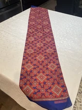 SARAH COVENTRY VTG SCARF  52"x9.5" Red Blue  Retro Boho Made In Italy Fall