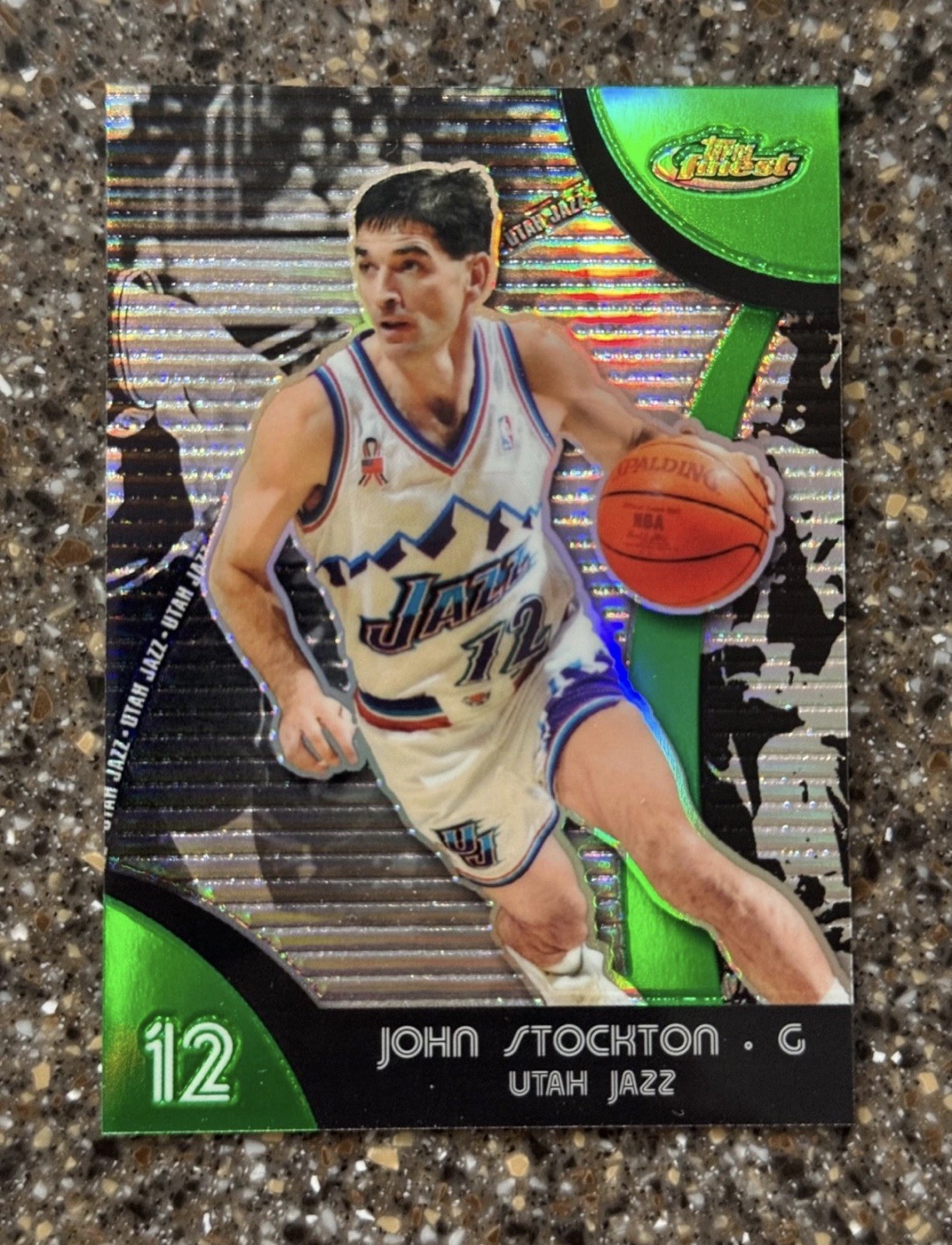 John Stockton 2007-08 Topps Finest Green Refractor #46 /149 Utah Jazz NBA HOFer