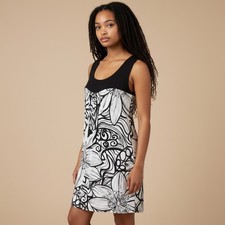 Young At Heart Medium Black And White Floral Sleeveless Dress Size M USA Made