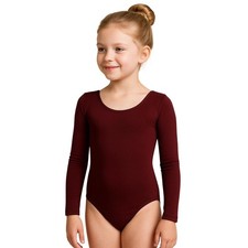 Danskin Childs M 8-10 Long Sleeve Leotard Maroon Scoop Neck Dance