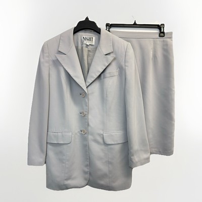 NIGHT STUDIO 2 Piece Skirt Suit Women s Sz 10 Grey Pinstripe Blazer Jacket Lined