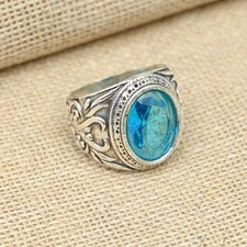 Blue Topaz Stone 925 Sterling Silver Handmade Statement Men's Popular Ring BJ344