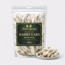 Premium 2 x 1kg Natural Rabbit Ears with Fur Dog Treats | Air-Dried Dog Chews