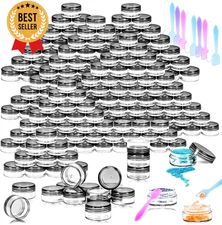 100x 3g Plastic Cosmetic Jars w/ Lids & Spatulas for Creams Makeup Samples