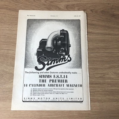 SAIR41 MAGAZIN WERBUNG 11X8 SIMMS F.S.T.14 FLUGZEUG MAGNETO