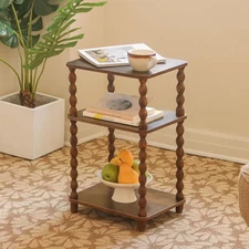 Side Table Small End Table with Storage Shelf Modern Bedside Table Rustic Brown