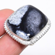 Natural Dendrite Opal Gemstone 925 Sterling Silver Ring Size 8 Y686