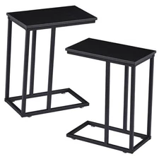  C Shaped End Side Table for Sofa Couch and Bed 2 Set Black NO Power Outlets