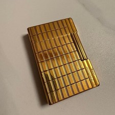 S.T. Dupont Gas Lighter Gold Plaid Pattern Opening Sound Used