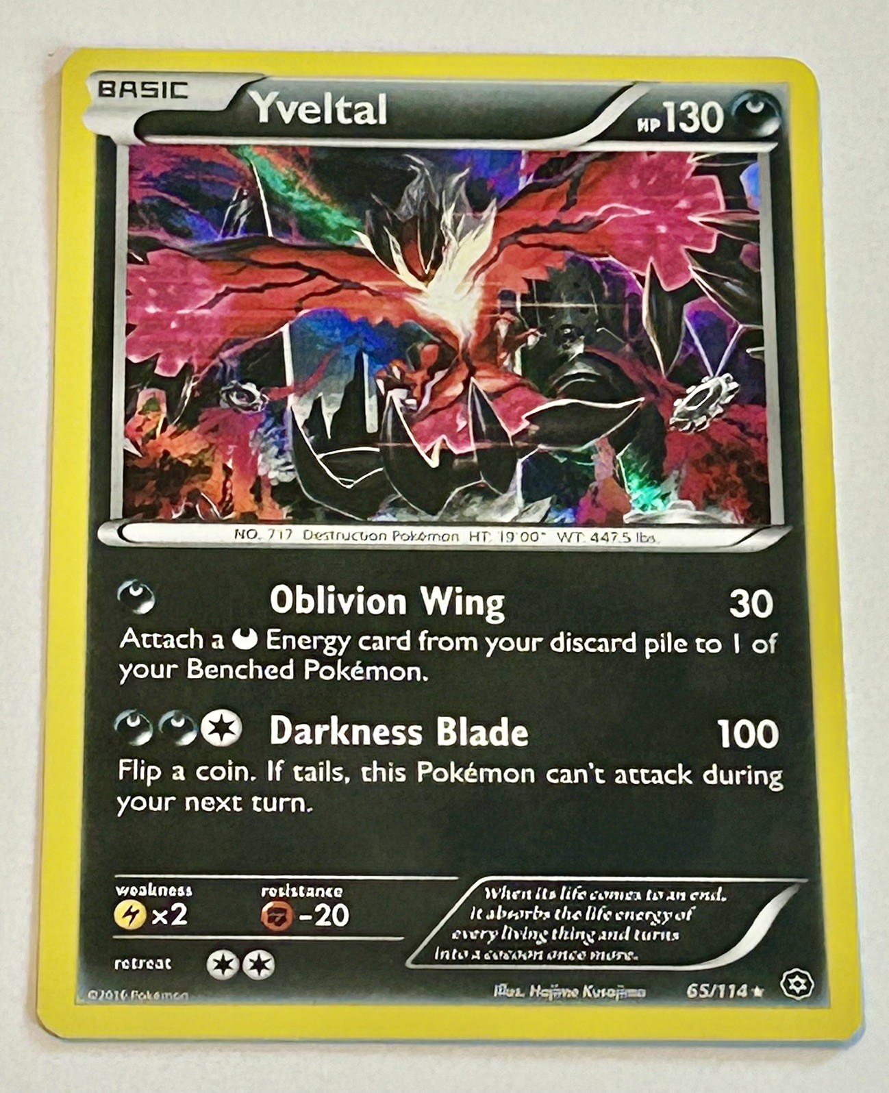 Pokemon League YVELTAL Card STEAM SIEGE XY 65/114 Reverse Foil Promo TCG NM