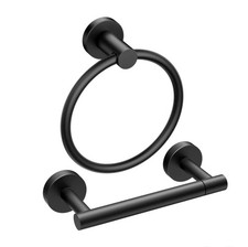 2pcs Matte Black Toilet Paper Holder and Towel Ring Set, Stainless Steel
