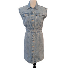 Madewell Womens NWT Size 2 Blue Aquino Wash Denim Cap Sleeve Button Shirtdress