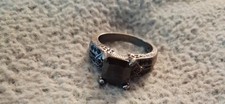 18k Gold-Plated Princess Cut Black Onyx Ring W/ Smaller Stones On Side Size 8
