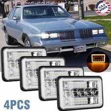 4pcs 4x6 Led Headlights Hilo Halo Drl Fit 1980-1988 Oldsmobile Cutlass Supreme