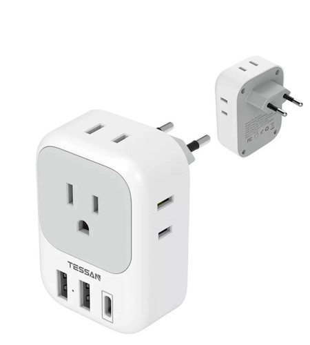 2-pack European Plug Adapter Travel Power Plug with 4 Outlets 2USB Port 1 USB C
