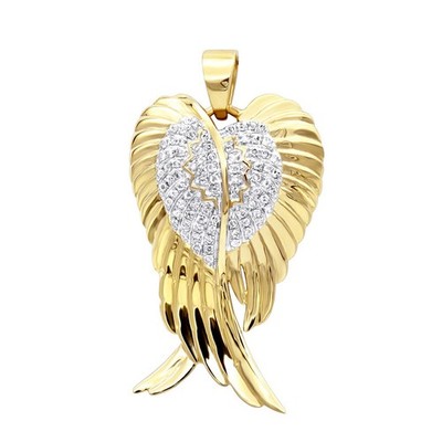 Unisex massiv 10k Gold echter Diamant Engelsflügel Anhänger Halskette 0,35ct