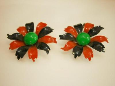 Showy Vintage 1960's Enamel Flower Earrings 889jl | eBay