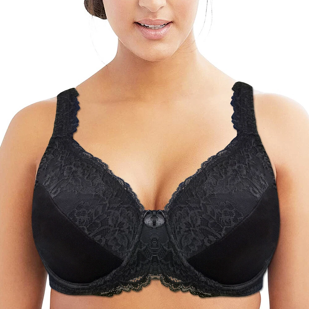 Ladies Plus Size Lace Bra Large Bust Underwired Full Coverage Bras DDD F G  GG H