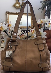 Details About Tignanello Medium Beige Pebble Leather Satchel Shoulder Tote Handbag Purse Euc