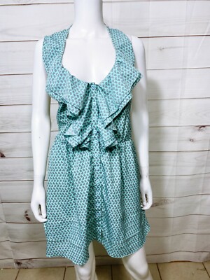 Karlie Womens Halter Dress Size S Green Button Up Ruffle Birds Print Sleeveless