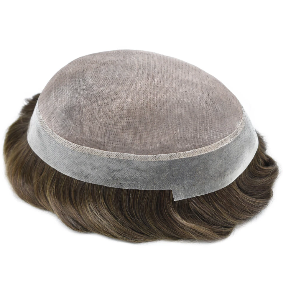Peça de cabelo masculina toupee fina mono pele poli substituição do sistema de cabelo humano peruca masculina - Imagem 3 de 4