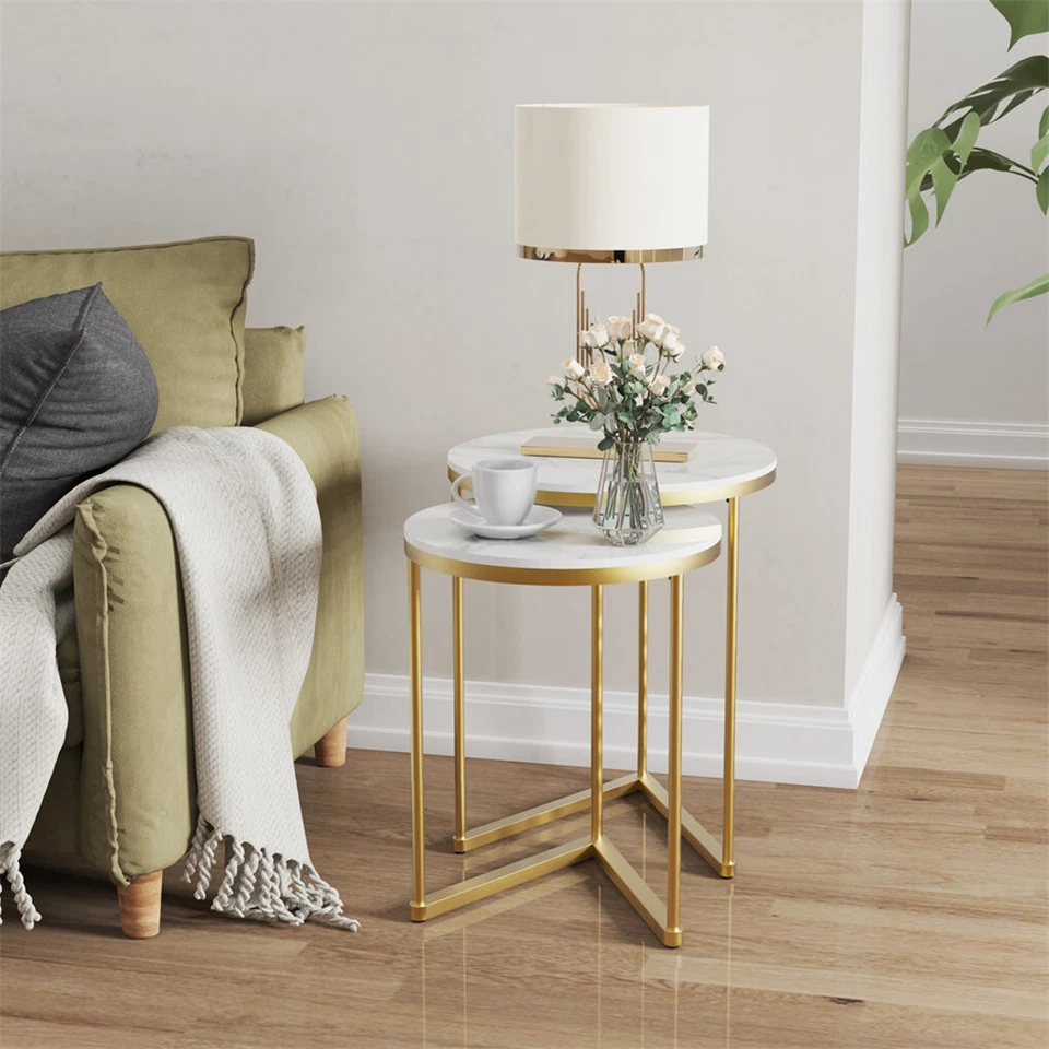 Modern Glossy Finish Sintered Stone Coffee Table Nested Set Sofa Side End Tables - image 4 of 4