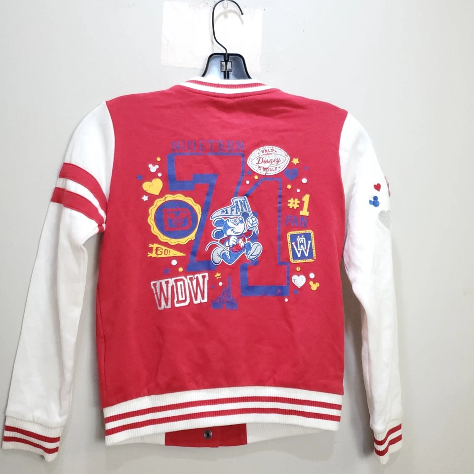 Куртка для девочек Disney Parks средний размер красно-белая университетская с нашивкой Mickey Mouse винтажная - Изображение 2 из 4