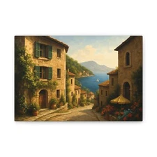 Scenic Canvas Wall Art, Rustic Italian Village, Home Decor, Gift Idea