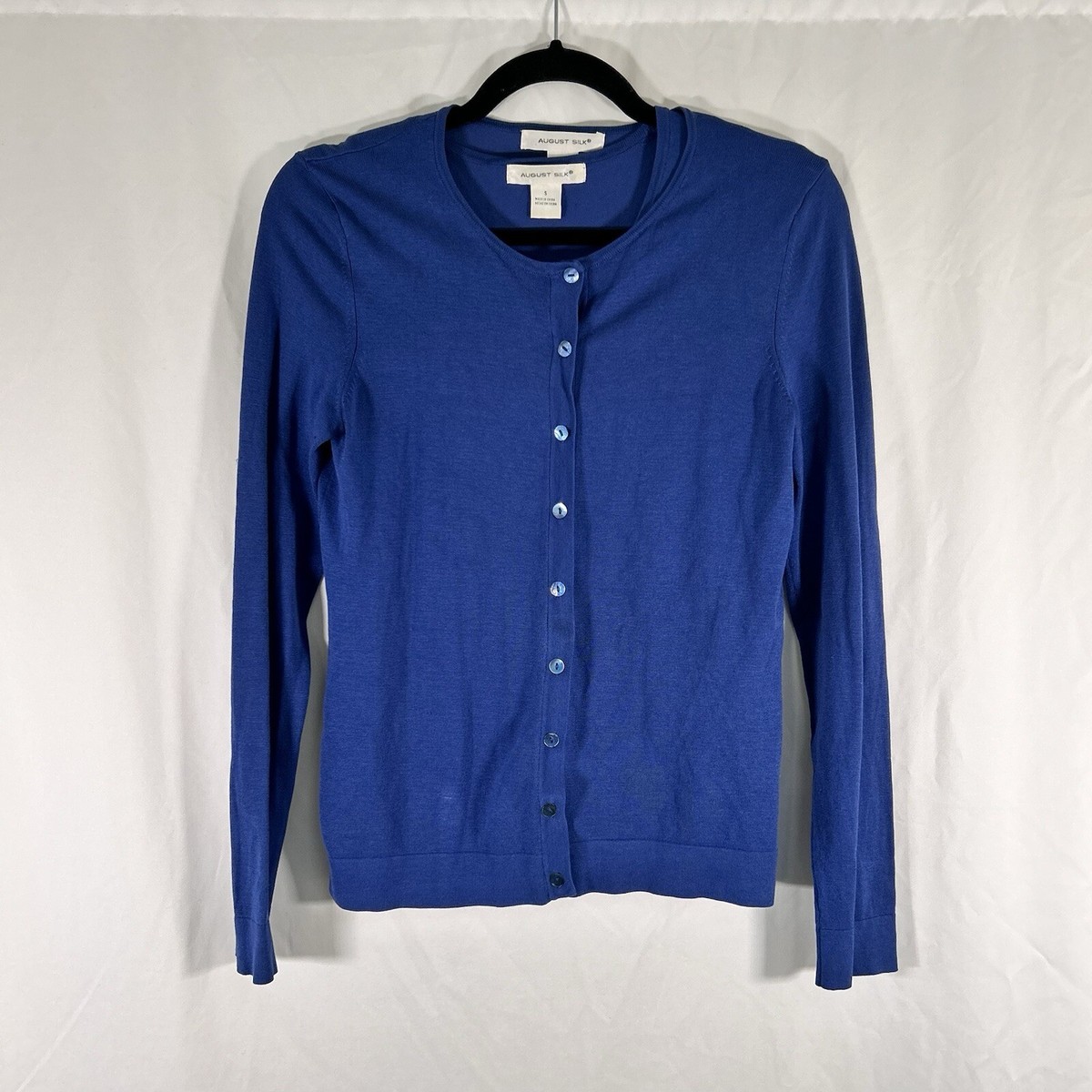 August Silk Cardigan & Tank Top Women's Small Blue Silk Blend Long