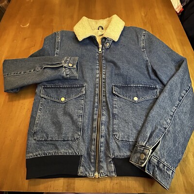 Vintage TOPMAN Men's Jean Denim Bomber Sherpa Jacket Heavy