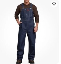 DICKIES Mens Bib Overalls Coveralls Denim Workwear Size 44 x 30 Indigo Blue New