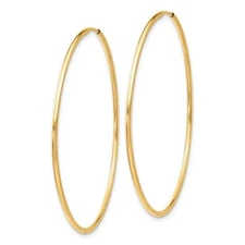 Real 10kt Yellow Gold Polished Endless Tube Hoop Earrings 1.25mm thick 1.8" dia