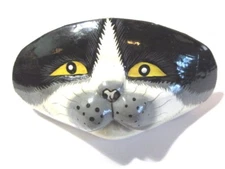 Wood Slide Scarf Clip Black White Cat Vintage