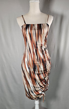 Madden NYC Bodycon Dress Med Brown Abstract Ruche Side Spaghetti Strap