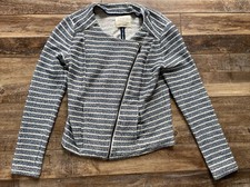 Ann Taylor LOFT Lounge Women s Cross Zip Sweater Size Small Blue White Striped