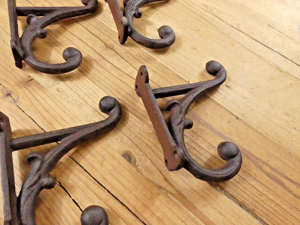 4 GANCHOS PARA ABRIGO RÚSTICOS MARRONES ESTILO ANTIGUO HIERRO FUNDIDO 4.5" PARED ¡DOBLE RESTAURACIÓN! Foto 2 de 4