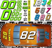 LIME GREEN  (#0's) Racing Numbers Decal Sticker Sheet 1/8-1/10-1/12 | RC Models