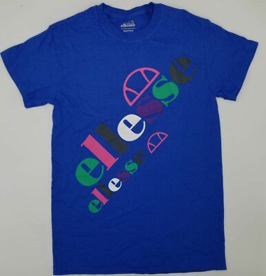 $60 Ellesse Amauri Men's Blue Graphic T-Shirt Logo Crew-Neck T-Shirt Size M