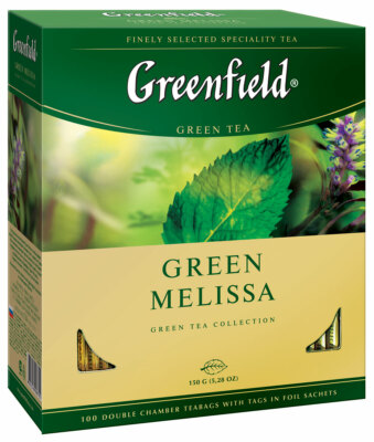 GREENFIELD GREEN MELISSA GREEN TEA 100 BAGS Made in Russia RF NO GMO