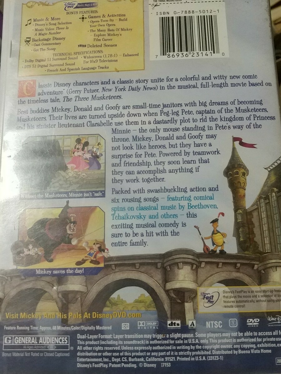 The Three Musketeers (DVD, 2004), Walt Disney Mickey Donald Goofy