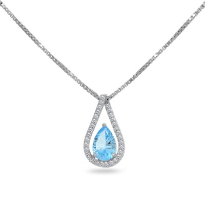 Halskette mit Anhänger Träne Millennialschliff 12x10 mm Solitär Blautopas 925 Silber