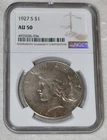 1927 S PEACE 90% SILVER ONE DOLLAR $1 NGC AU 50 AU50 SAN FRANCISCO MINT USA COIN