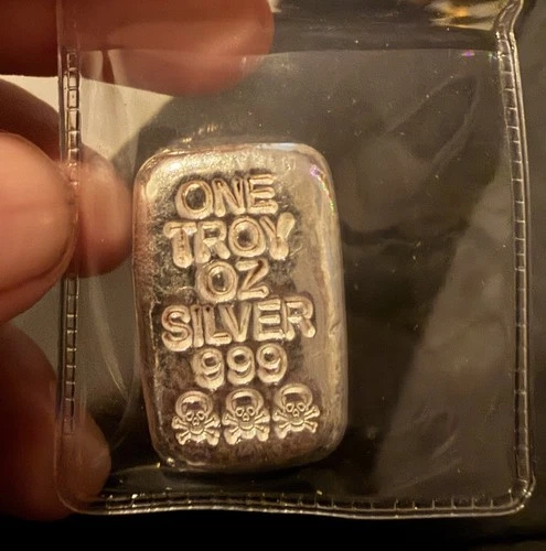 ☠️ Skull & Crossbones ☠️ 1oz .999 Fine Silver Poured Bullion Bar, 1 ounce