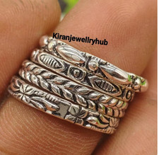 Hammered Sterling Silver Ring Set - Designer Statement Ring All Size